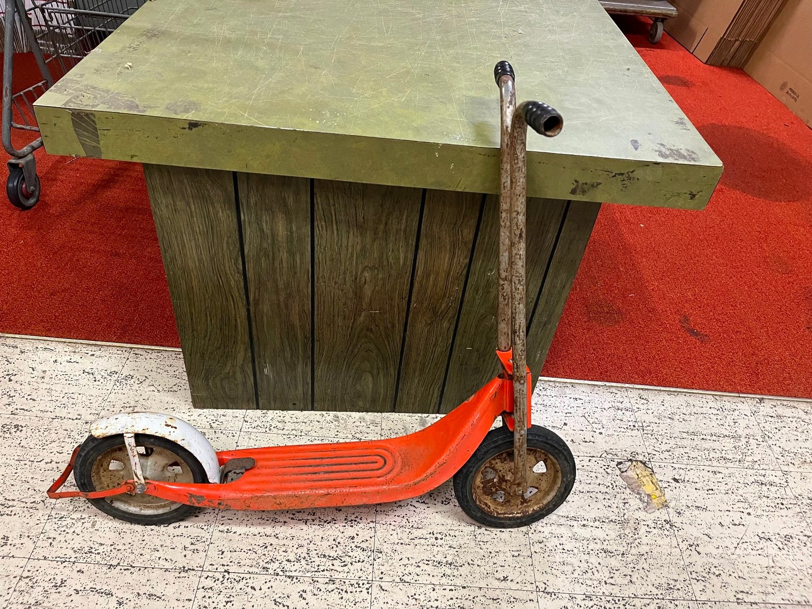 vtg antique Radio 5 Push scooter 2 wheel orange white w/ foot break tested works